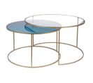 Tables Basses Gigognes Rondes Design Métal Doré Et Verre Teinté Bleu Pétrole (lot De 2) Roxo