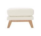 Pouf Repose-pieds Déhoussable Scandinave En Tissu Effet Laine Bouclée Blanc Cassé Et Bois Clair Oslo