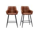 Tabourets De Bar Avec Sièges Matelassés Marron Et Métal Noir H65 Cm (lot De 2) Montero