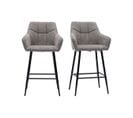 Tabourets De Bar En Tissu Effet Velours Texturé Gris Et Métal Noir H65 Cm (lot De 2) Montero