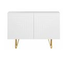 Buffet Design Gravé Blanc Mat Et Métal Doré 2 Portes L107 Cm Ozen