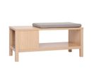 Banc D'entrée Avec Rangement Finition Bois Clair Chêne Avec Coussin Banquette Grège L100 Cm Gumby