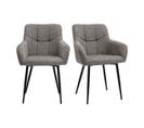 Chaises Design Matelassées En Tissu Velours Texturé Gris Et Métal Noir (lot De 2) Montero