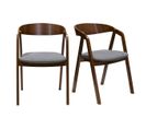 Chaises Vintage Empilables En Bois Massif Teinté Noyer Et Tissu Gris (lot De 2) Lova