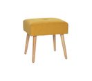 Tabouret Bas En Tissu Effet Velours Texturé Jaune Moutarde Et Bois Clair Massif H46 Cm Guesta