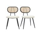 Chaises En Tissu Effet Laine Bouclée Blanc Cassé, Métal Noir, Cannage Rotin Naturel (lot De 2) Tolma