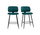 Tabourets De Bar En Tissu Velours Bleu Pétrole Et Métal Noir H70 Cm (lot De 2) Atrium