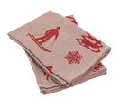 Lot De 2 Torchons De Cuisine Toile 50x70 Cm Coton Ski Rouge