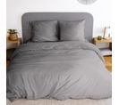 Parure De Lit 260x240 Cm Mila 100% Polyester Micro Lavée Gris Anthracite 3 Pièces