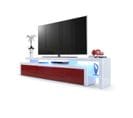 Meuble TV Blanc Et Bordeaux Laqué + LED (lxhxp) : 227 X 52 X 36