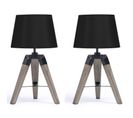 Lot De 2 Lampes De Chevet Trépied Hilda En Bois Foncé Noires