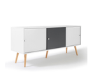 Buffet Bas Scandinave 135 Cm Effie 3 Portes Bois Blanc Et Gris