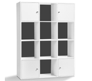 Meuble De Rangement Cube Rudy 12 Cases Bois Blanc Avec Portes Fond Gris