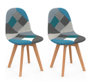 Lot De 2 Chaises Scandinaves Sara Motifs Patchworks Bleus