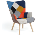 Fauteuil Scandinave Ivar En Tissu Patchwork Multicouleurs Et Imprimé Pied De Poule