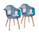 Lot De 2 Chaises De Salle à Manger Scandinaves, Fauteuils De Table Sara Motifs Patchworks Bleus