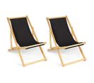 Lot De 2 Chaises Longues Pliantes Chilienne Bois Toile Noire