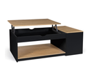 Table Basse Plateau Relevable Rectangulaire Elea Avec Coffre Bois Noir Et Façon Hêtre