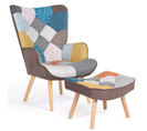 Fauteuil Scandinave Ivar Avec Repose Pieds En Tissu Patchwork Multicouleurs