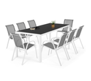 Salon De Jardin Madrid Table 190 Cm Et 8 Chaises Empilables Blanc Et Gris