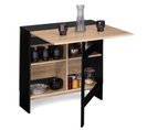 Table Console Pliable Edi 2-6 Personnes Avec Rangements Bois Noir Plateau Façon Hêtre 150 X 80 Cm