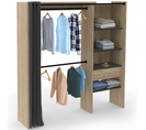 Dressing Extensible Bois Noir Marty 120/170x50x180cm Avec Rideau + Double Penderie + Étagères