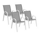 Lot De 4 Chaises De Jardin Lyma Métal Et Textilène Empilables Blanc Et Gris