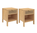 Lot De 2 Tables De Chevet Edhen Cannage Avec 1 Tiroir Et 1 Niche