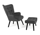 Fauteuil Scandinave Ania Avec Repose Pieds Velours Gris Anthracite