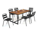 Salon De Jardin Soho Table 150 Cm Acier + Acacia Et 6 Chaises Empilables Noires