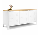 Buffet Bas 113 Cm Ester 3 Portes Métal Blanc Plateau Bois Design Industriel