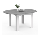 Table à Manger Extensible Ronde Dona 4-6 Personnes Blanc Plateau Effet Béton 120-160 Cm