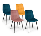 Lot De 4 Chaises Mila En Velours Mix Color Bleu X2, Jaune Ocre, Rose