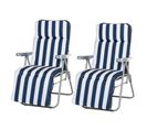 Lot De 2 Chaises Longues Pliables Bleu Blanc