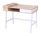 Bureau Informatique Multi-rangement Métal Blanc Aspect Chêne Clair