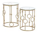 Tables Gigognes Lot De 2 Tables Basses Design Style Art Déco Doré Verre