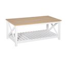 Table Basse Rectangulaire Étagère à Lattes Plateau Imitation Chêne Clair Mdf Blanc