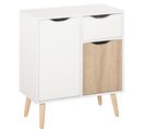 Meuble De Rangement Scandinave 2 Placards Tiroir Blanc Chêne Clair