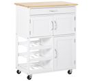 Desserte De Cuisine Multi Rangements Mdf Blanc Plateau Bois Caoutchouc