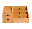 Organiseur De Bureau - 7 Compartiments, 2 Tiroirs - Bambou Verni