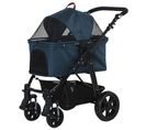 Poussette Buggy Pliable Chien Chat Panier De Rangement Amortisseurs Bleu