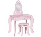 Coiffeuse Enfant Et Tabouret Design Girly Avec Motifs à Cœur Rose