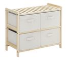 Commode 4 Tiroirs Tissu Polyester Beige Bois Sapin