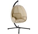 Fauteuil Suspendu De Jardin Pliable Métal Noir Textilène Beige