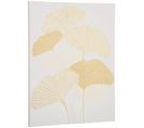 Tableau Imprimé Et Peint Feuilles Ginkgo Biloba Doré Blanc