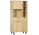 Armoire De Cuisine 3 Portes, 4 Niches, Tiroir Aspect Bois Clair