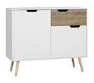 Buffet Style Scandinave 2 Placards Tiroir Blanc Chêne Clair