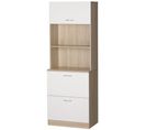 Buffet Haut 2 Tiroirs Placard Haut Niche Plateau Aspect Bois Clair Blanc