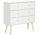 Commode 3 Tiroirs Design Scandinave Bois Pin Panneaux Blanc