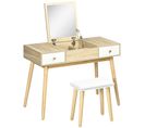 Coiffeuse Avec Tabouret Style Scandinave Aspect Chêne Clair Blanc